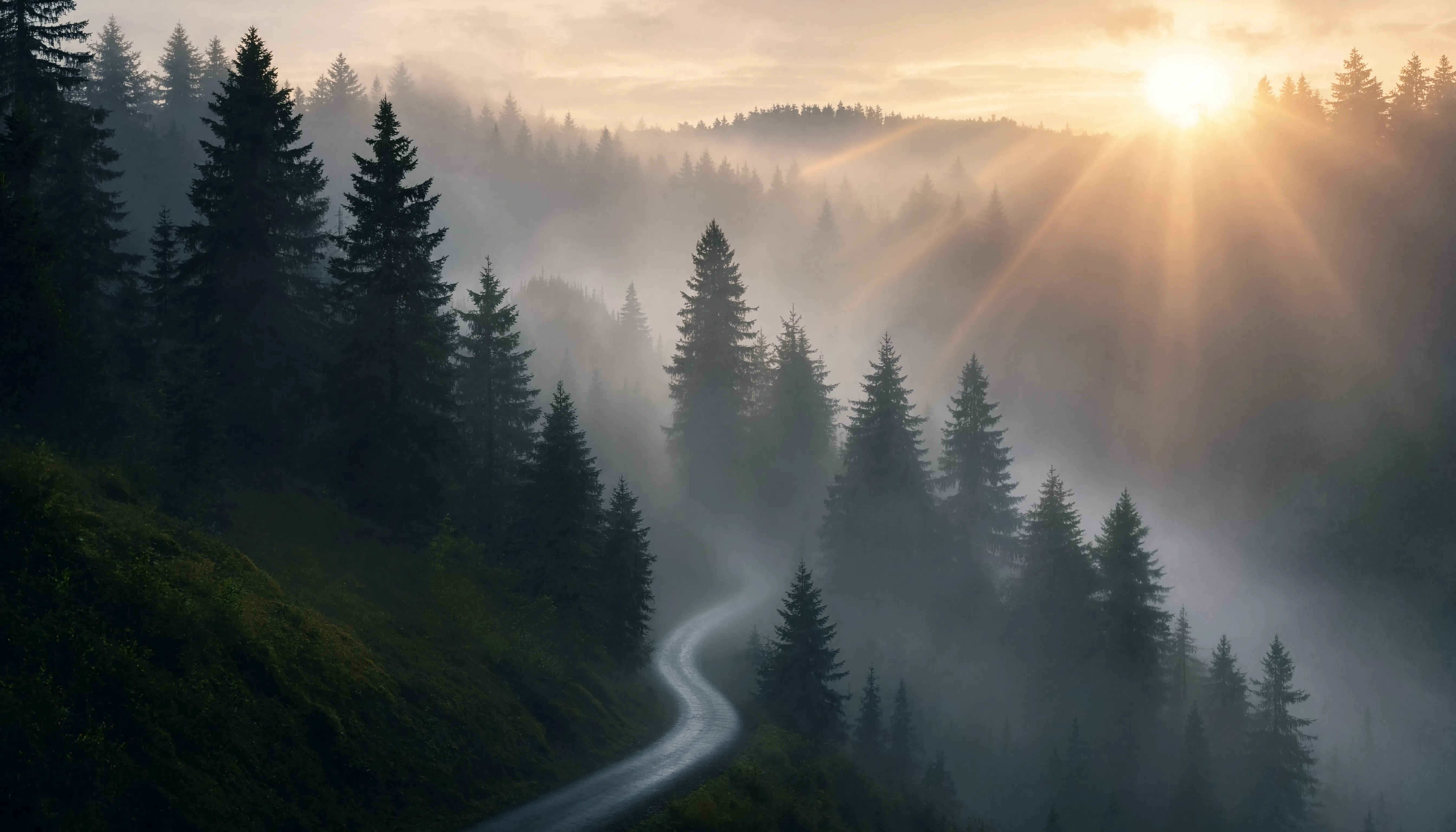 Morgendlicher Nebel über dem Schwarzwald — mystische Waldlandschaft Deutschlands